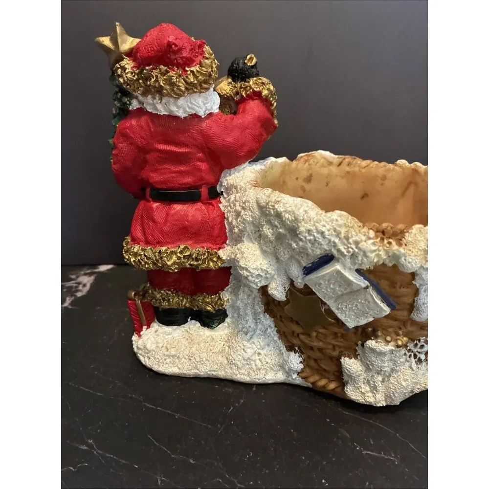 Vintage Santa Christmas Planter Basket Snow Village Holiday Decor Display